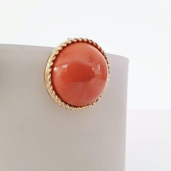 Earrings Button Stud Gold Tone Orange Vintage Look New in Package Clean smoke fr - Picture 8 of 8